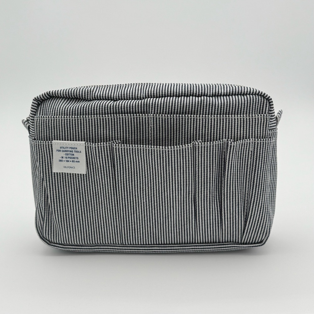 DELFONICS M A5 Utility Zip Bag Canvas Cotton 15 Pocket Hickory Stripe